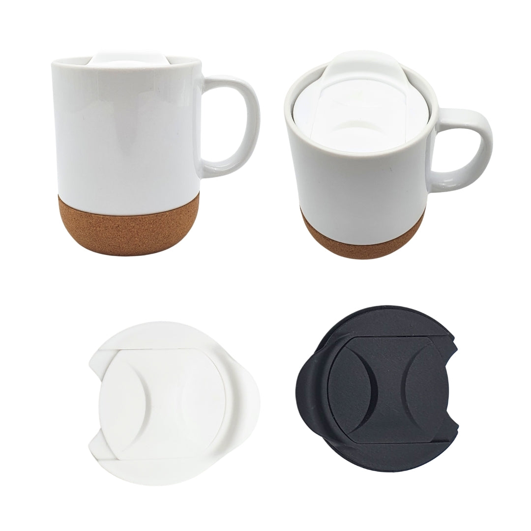 White Ceramic Mug with Wooden Bottom – Customizable - Crafted in Style, Sip in Comfort