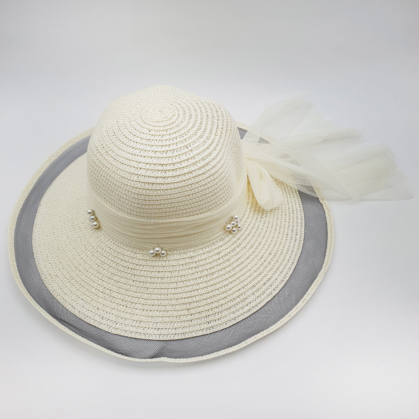 In Fashion with a Wide-Brimmed Hat Featuring Embellished Work, Flower Round, and Motion Ribbon for Sublimation