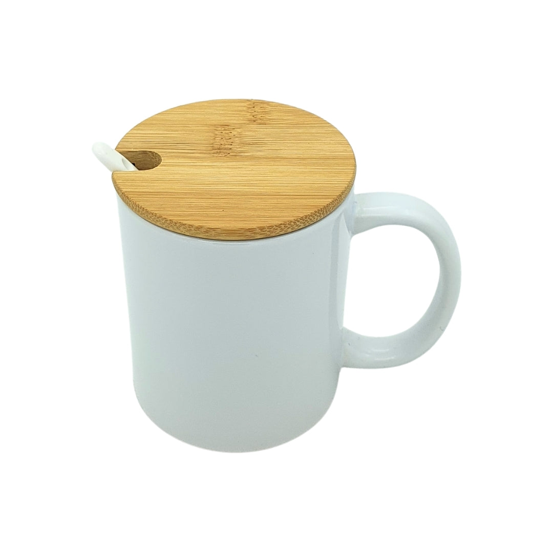 Ceramic Mug with Wooden Cap and Spoon – Customizable Mug Set for Unique Designs