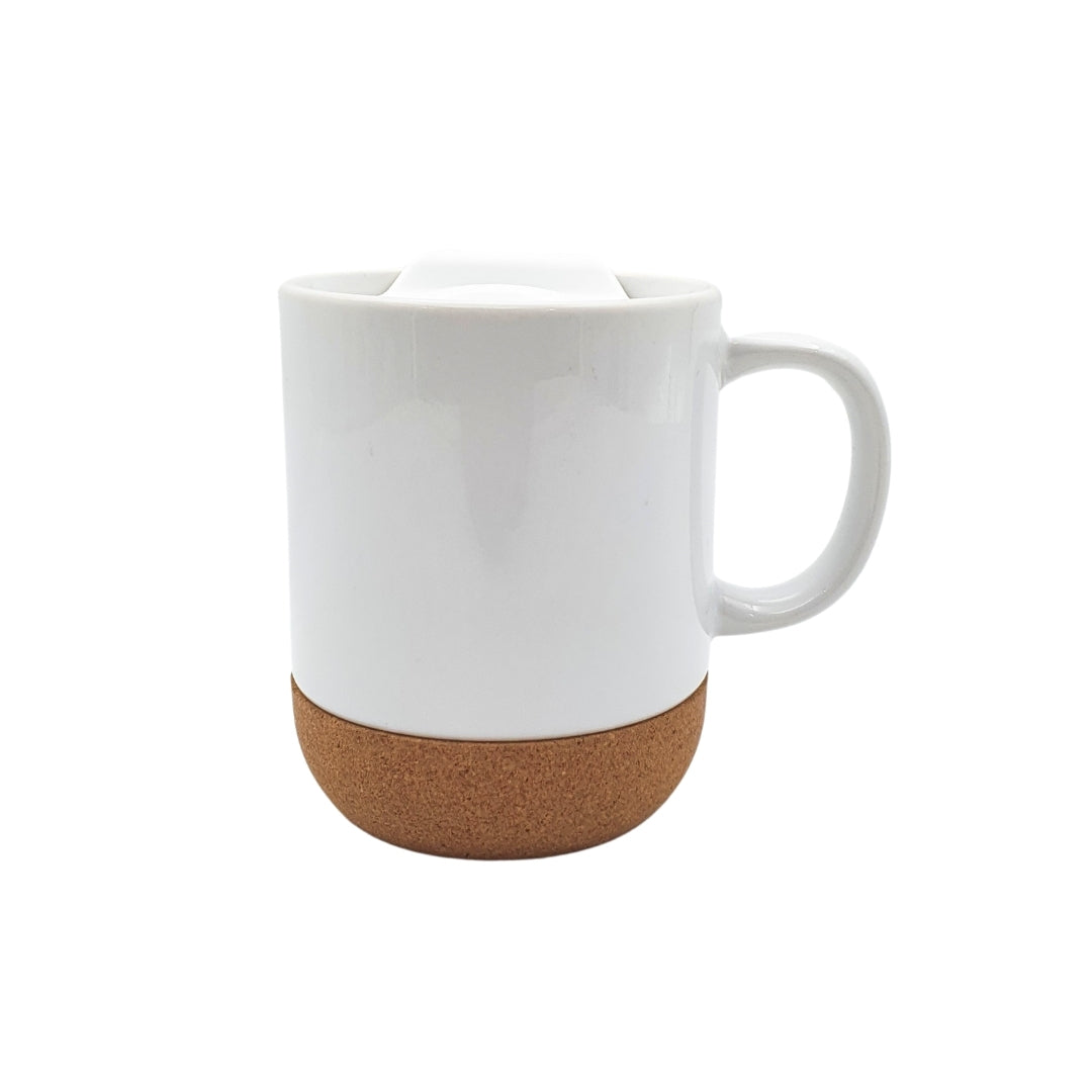 White Ceramic Mug with Wooden Bottom – Customizable - Crafted in Style, Sip in Comfort