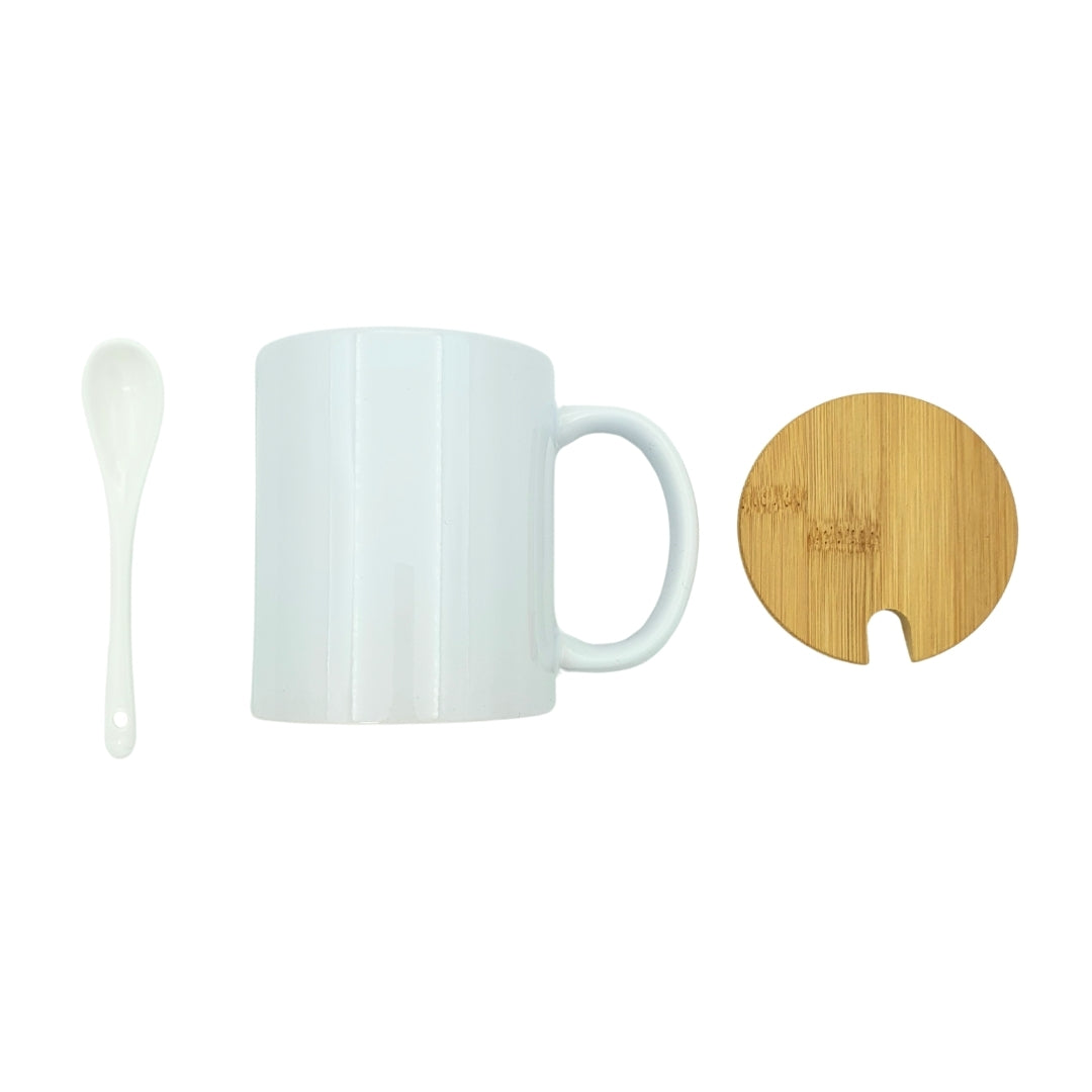 Ceramic Mug with Wooden Cap and Spoon – Customizable Mug Set for Unique Designs