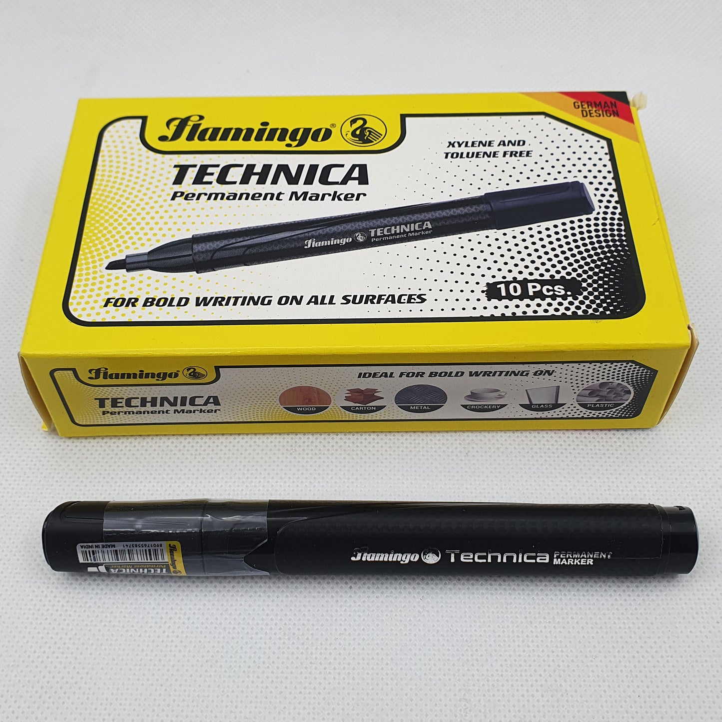 Flamingo Technica Permanent Marker – 10-Piece Box – Bold, Black, and Built to Last