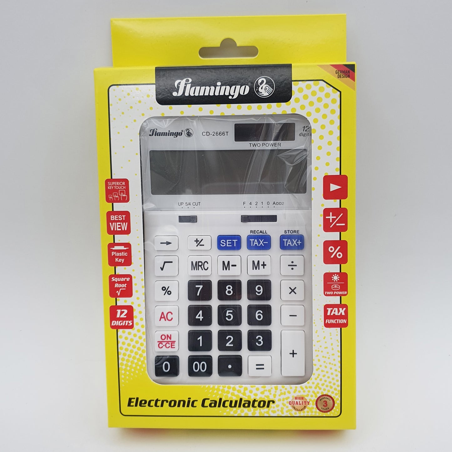 Flamingo CD 2666T Electronic Calculator – 12-Digit Display, White Color for Accurate Calculations