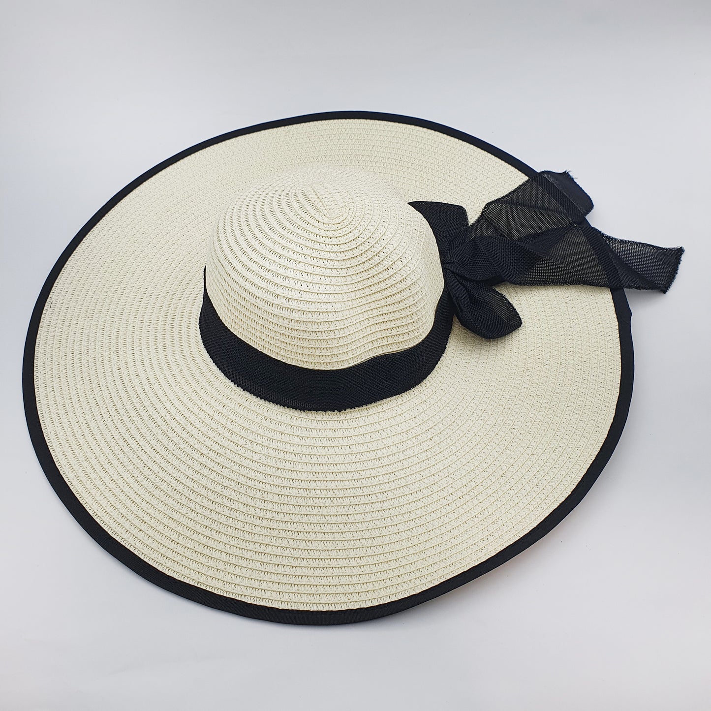 Elegant Wide-Brimmed Sublimation Hat with Black Ribbon Bow – Available in 3 Colors