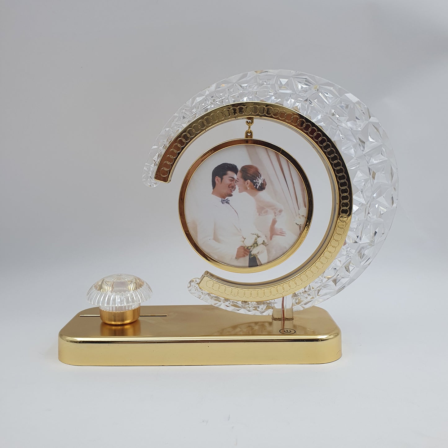 Crystal Picture Frame Lamp with Golden Surface & LED Light – Elegant Photo Display