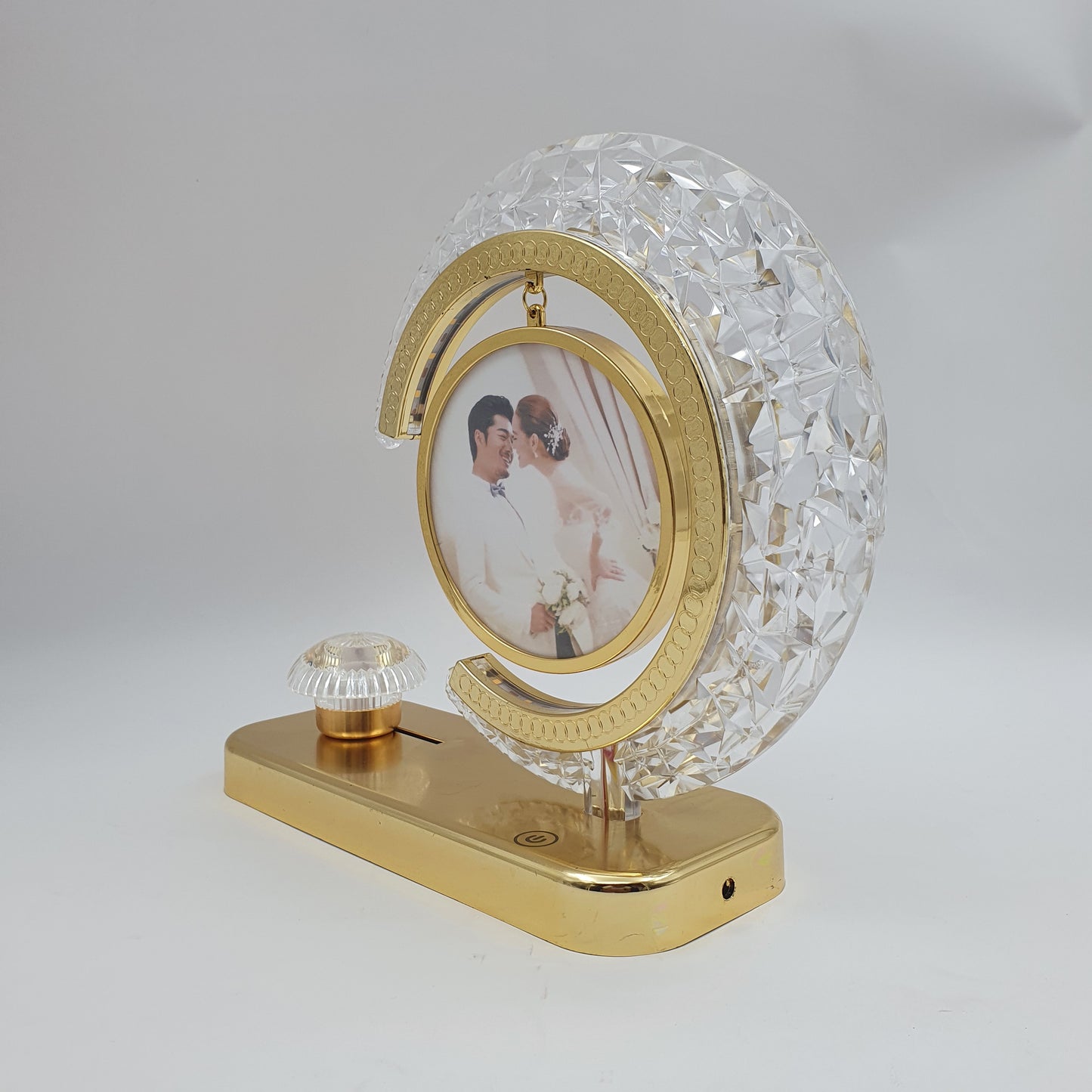 Crystal Picture Frame Lamp with Golden Surface & LED Light – Elegant Photo Display