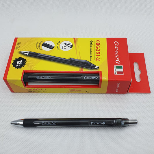 Costantino Gel Retractable Pens – 12-Piece Box – Italian Design, Made in PRC – Smooth Writing with Precision and Comfort