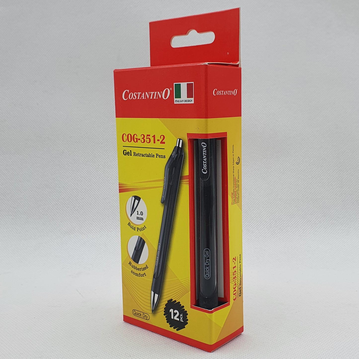 Costantino Gel Retractable Pens – 12-Piece Box – Italian Design, Made in PRC – Smooth Writing with Precision and Comfort