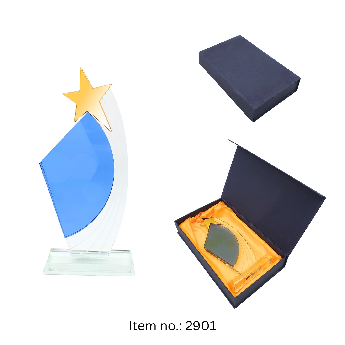 Crystal Award Plaques With Cardboard Box – Celebrate Success with Elegance - 2901 - Crystal With Blue