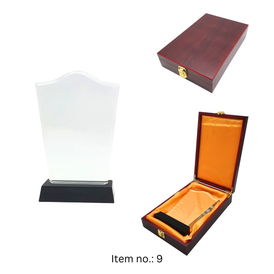 Transparent Brilliance Glass Plaques With Wooden Box – Designed for Memorable Celebrations