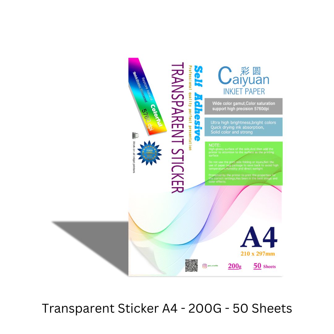 Transparent Sticker A4 - 200G, 50 Sheets for Customizable, High-Quality Stickers