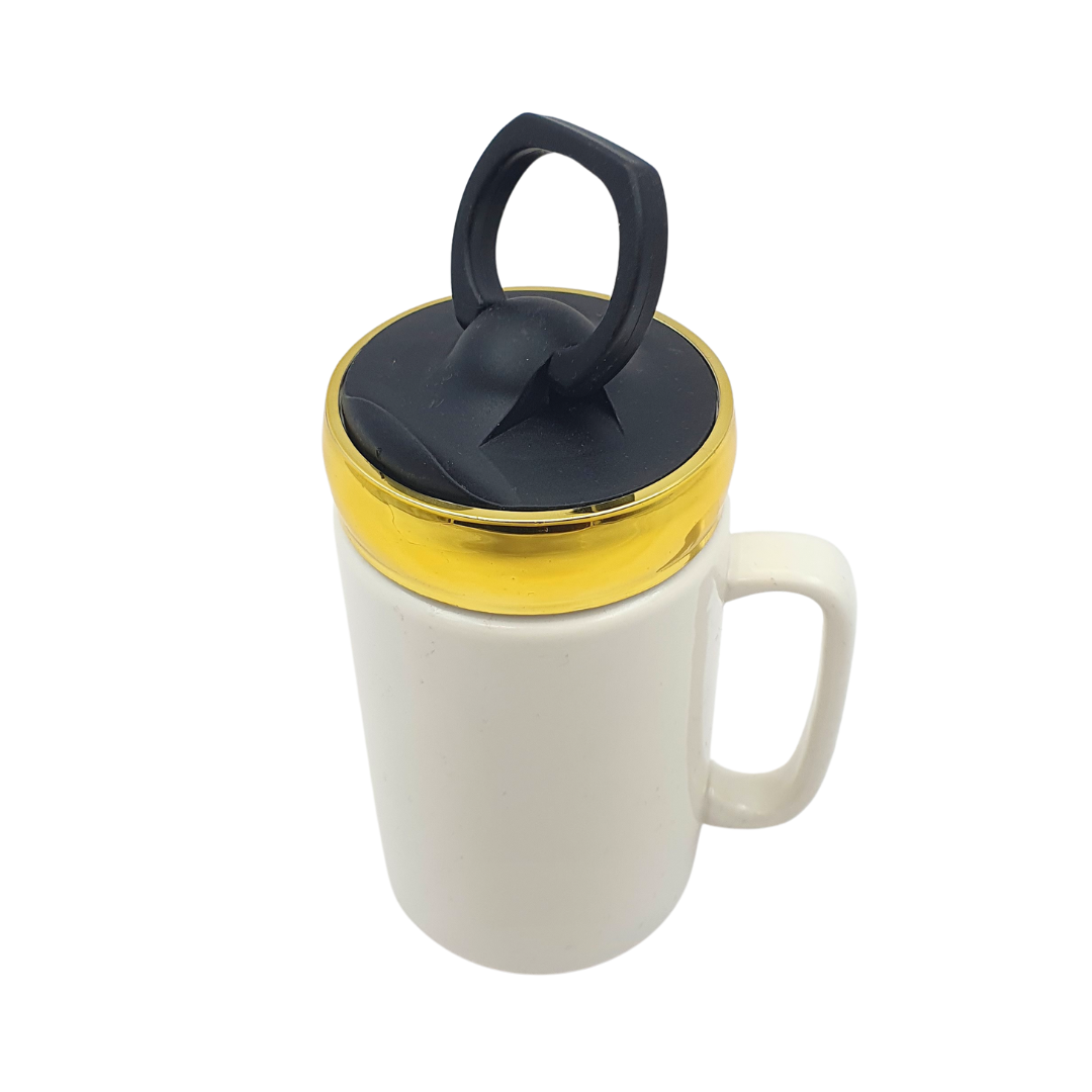 Golden Chrome Ceramic Mug with Black Lid and Handle Great For Sublimation